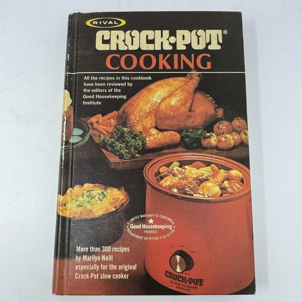 Vintage Crock-Pot Cooking Neill HC Linden Press Illustrated Pat Stewart 1975 USA